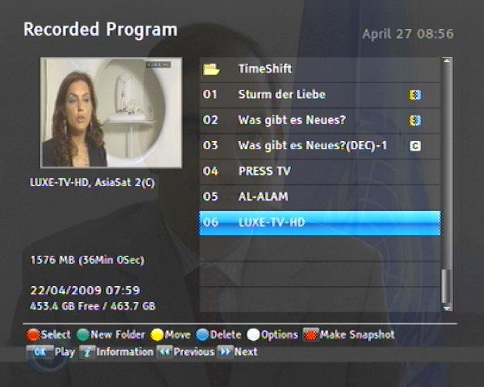 74 Recording and Playback Select the Recording > Recorded Program menu or alternatively press the button to display the recorded programme list The file information is comprised of the following