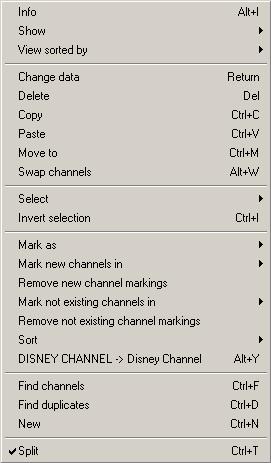 5.c Channel functions Please select the channels you like to edit/modify. You get most functions when you click with the right mouse button on a channel list.