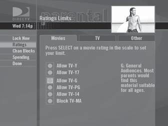 DIRECTV Plus - User Guide Parental Controls Parental Controls enables parents to place certain restrictions on just who s watching what, and require a passcode to view restricted programming.