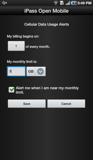 To set your monthly limit (in gigabytes or megabytes), first tap the box next