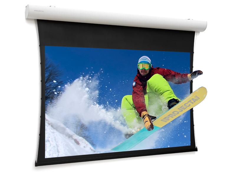 Motorized projection screen for wall or ceiling installations Watch the video: Product specifications: Electrically operated projection screen 230 volt (50Hz) with a usage of
