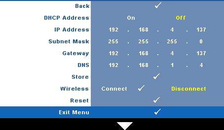 WIRELESS / NETWORK The Wireless / Network menu allows you to configure the network connection settings.