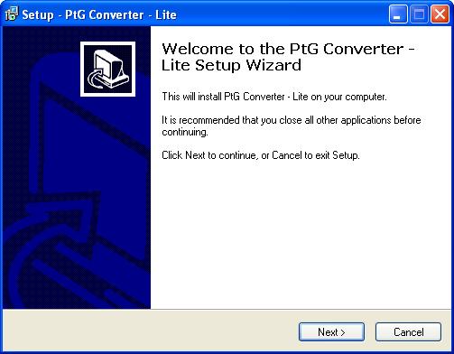 Setup PtG Converter - Lite Please follow the on-screen instructions to