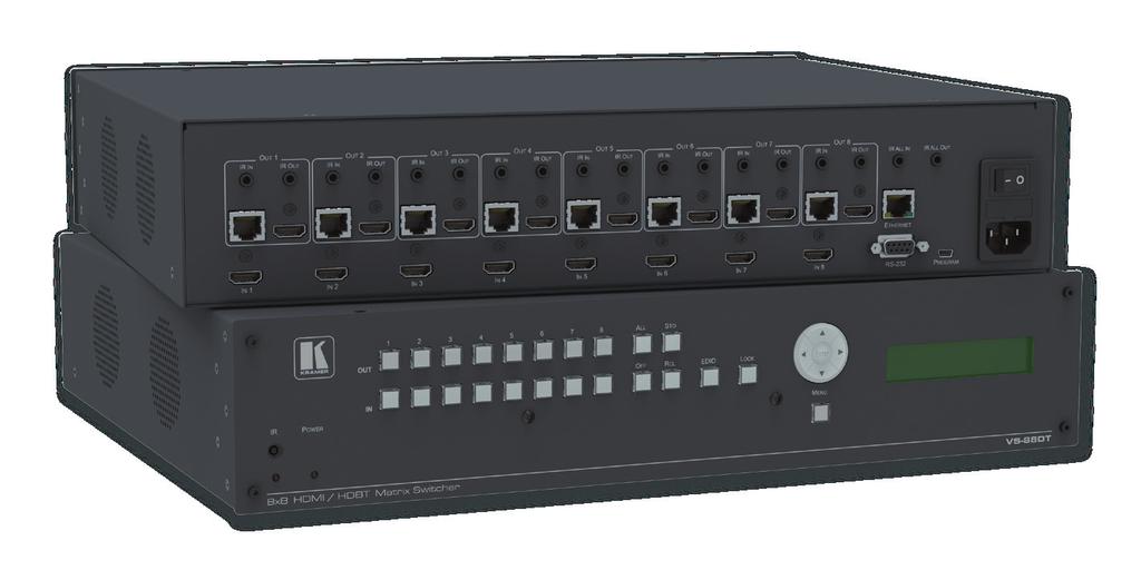 1080P HDMI/HDBaseT MATRIX SWITCHER The VS-88DT matrix switcher routes up to eight HDMI and IR inputs to any or all of eight HDMI or HDBaseT and IR outputs for connection to compatible HDBaseT