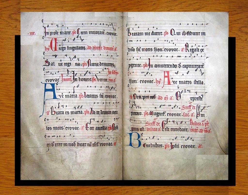 Guillaume Du Fay, Missa Ecce ancilla Beata es Maria: 32 As the cantus firmus for the mass Du Fay uses two antiphons for the office of the Virgin, Ecce ancilla Domini (CAO 2491) and Beata es Maria