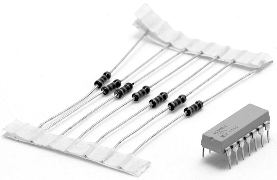 0 V 16 (iv) The seven resistors needed for the display are available either as separate resistors or as a dual in line (DIL) package as shown in Fig.