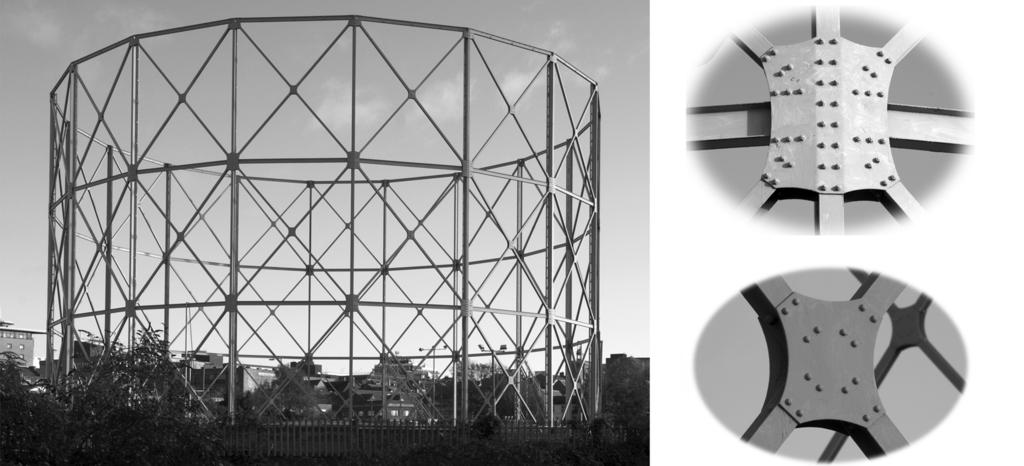 6 Section B Answer one question in this section. 10 (a) Fig. 7 shows the structure around a gas holder. A bolts B C rivets Fig. 7 (i) State the type of structure shown in Fig. 7.... [1] (ii) State the method used to keep the structure rigid.