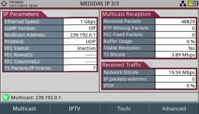Profile PID 1001 HP@L4.0 Multicast: 239.192.0.1 Multicast 1/3 Type Format 48 khz spa Multicast 239.