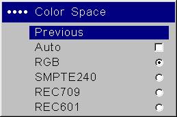 Advanced settings Sharpness: changes the clarity of the edges of a video image. Select a sharpness setting. Color Space: This option applies to computer and component video sources (except 480i/576i).