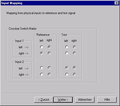 Figure 2.9: Settings of the crossbar switch matrix for speech quality measurement This setup also requires some special settings within the OPERA software.