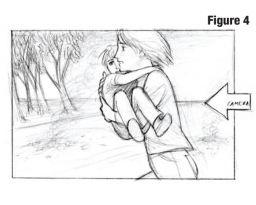 A panning shot can be storyboarded by first placing a couple of frames in order to show where the camera will start and where it will end up, and then adding arrows to describe the camera movement.