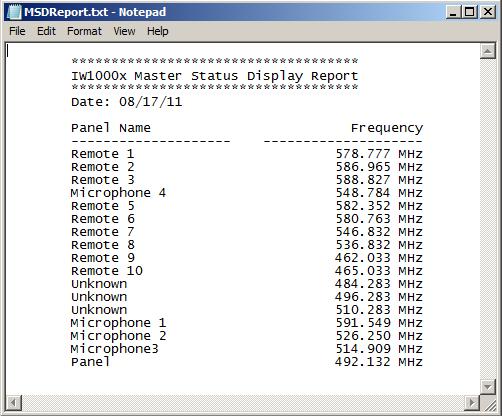 entry of panel settings. Delete Edit Generate Report Export Delete selected panels. Edit selected panel settings. Creates the Master Status Report.