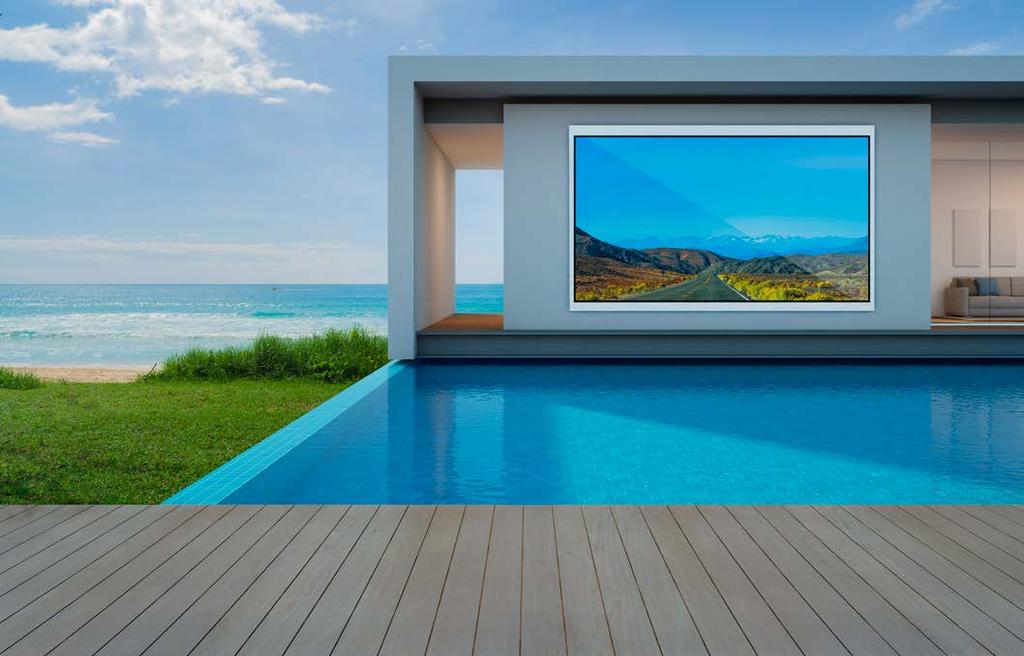 Stay connected Outdoors Aquavision's new Horizon Outdoor TV has been exquisitely designed, and is guaranteed to enhance your swimming pool, patio, garden, yacht or any other outdoor space; whether