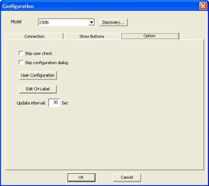 User Configuration: Launch Projector User Administration Tool. Edit CH Label: Display Edit CH Label window. Configure CH label text that shows underneath each CH icon.