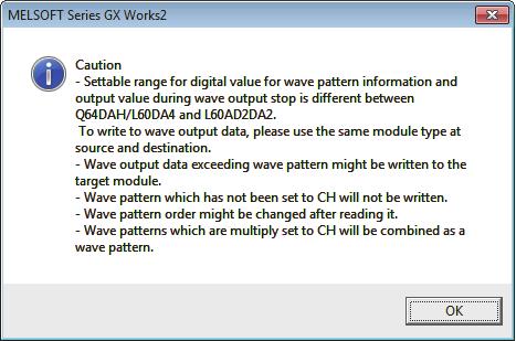 Therefore, saving the wave data or the parameter setting of the wave output function with the button before writing the data is recommended.