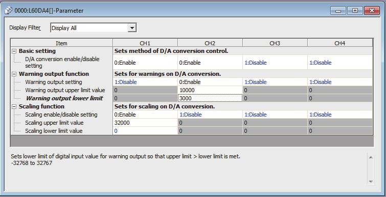 CHAPTER 10 PROGRAMMING 5. Display the initial setting window for the D/A converter module (L60DA4) and configure the setting as follows.