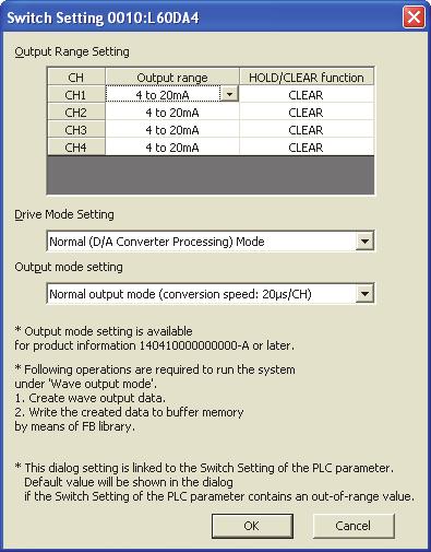 7.2 Switch Setting Set the output range, HOLD/CLEAR function, drive mode, and output mode used for each channel. (1) Setting procedure Open the "Switch Setting" window.
