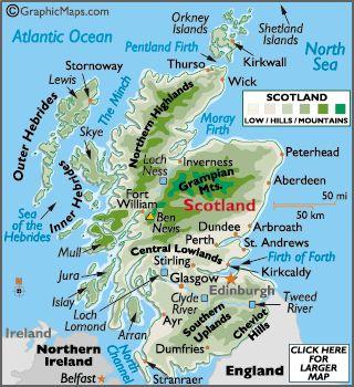 Geography of Scotland Scotland is 78,772 sq km (30,414 sq. miles); about the size of South Carolina. Its highest point is the mountain Ben Nevis: 1344 m (4,409.5 ft).