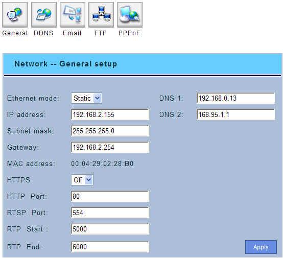 6. Network Setup General Setup - Ethernet Mode: If using static IP, set to Static and then setup the following settings.