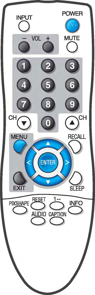 REMOTE CONTROL OPERATION POINT TOWARDS TV ➀Input Key Press to select the program source to watch: Analog Channels, Digital Channels, Video 1, Video 2, or Video 3. ➁Volume Keys Press VOL + to adjust.