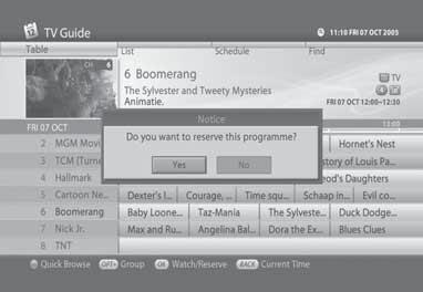 6. TV Guide The TV Guide displays the programme information of each channel, in time and date order.