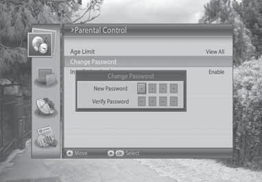7. Preferences 2. Change Password Change Password allows you to change the current password. 1. Select Change Password and press the OK button. 2. Enter the password in New Password using the NUMERIC(0-9) buttons.