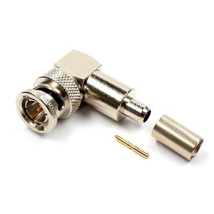 Cable Plug - angled BNC 75 Ohm Crimp connection Accessories (extra order): Strain Relief Sleeves Cablenominal-Ø Group* Instruction Cable Assembly Reference Cable* Part Number 3 1 RG-174 1-1203-2101 2