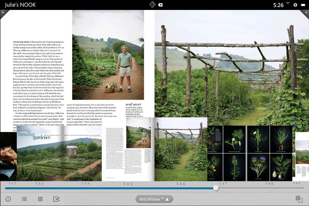 An example of Magazine View with the Reader Tools open, displaying thumbnails and a slider for navigating from page to page.