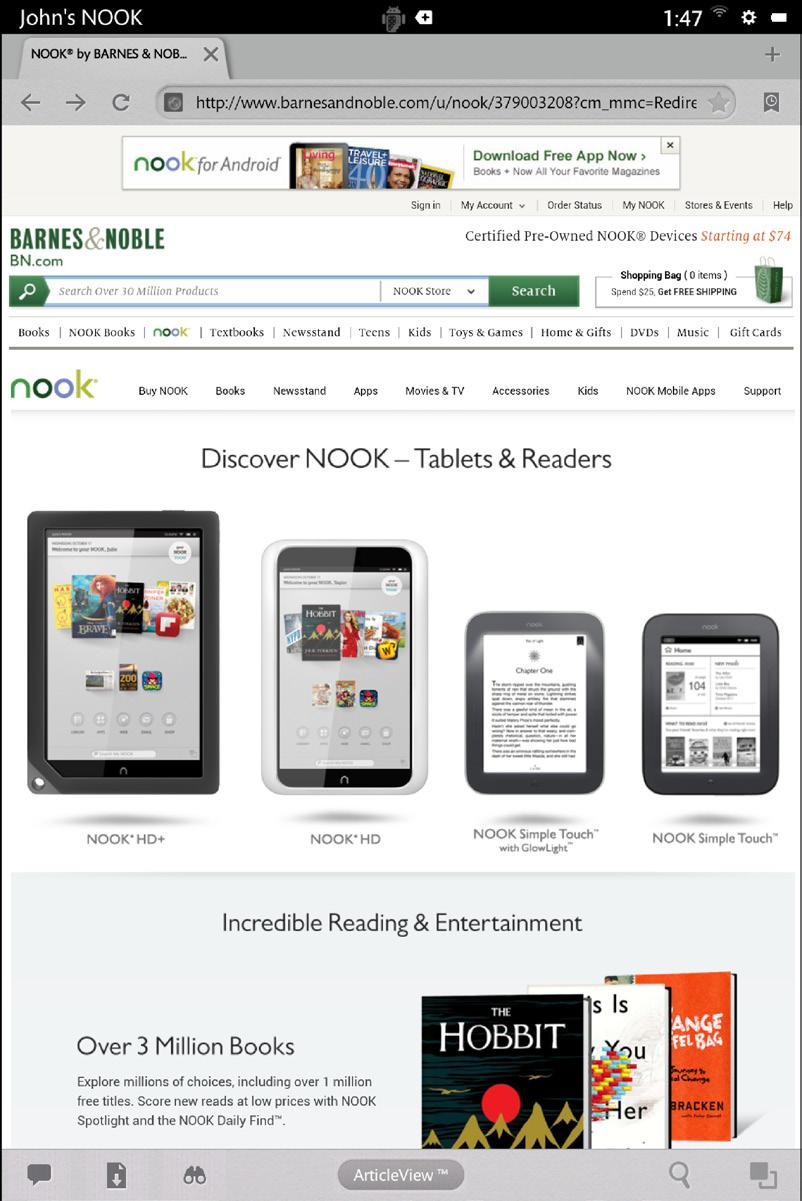 Using the Browser Your NOOK features a Web Browser for searching the Web and enjoying Web
