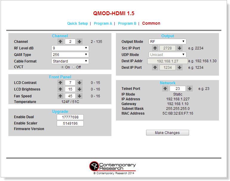 The Common pages change global values for the QMOD. Web Pages via USB When you don t have an Ethernet connection, you can view the pages through the front USB port.