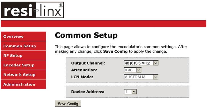 STEP 4: Common Setup This page allows you to configure the encoder common settings.