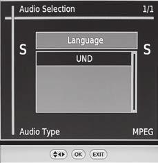 Audio Selection Press the AUDIO button the Audio Selection menu will be displayed and then press the buttons to select audio languge.