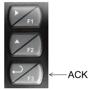 Acknowledging Relays There are two ways to acknowledge relays programmed for manual reset: 1. Via the programmable front panel function keys F1-F3 (Default: F3 assigned to ACK). 2.