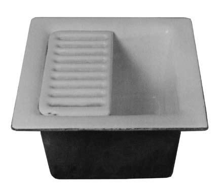 Sink 6-1/2 Deep 2-1/2 Outlet length 12 X 12 White porcelain cast iron Aluminum dome strainer