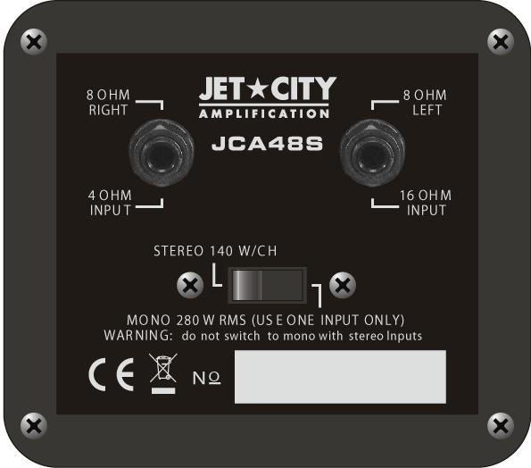 WARNING: Please read the manual provided with your amplifier for recommended Ohm ratings BEFORE you plug into your JET CITY speaker cabinet.