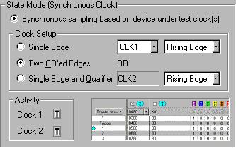 Testing Multiple-Clock, Multiple-Edge, State Acquisition Verify the test data 1 Assign the state clock to CLK1 or CLK2 Rising. a Select Data. At the pop-up menu, select Sampling Setup.