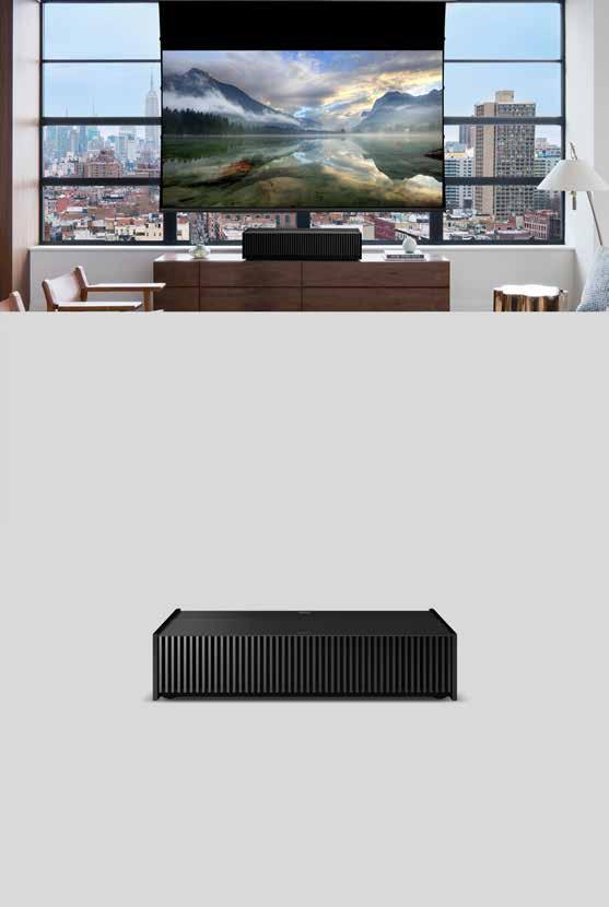 Ultra short throw 4K home theater projector with a 120 large screen, simply by placing it next to a wall By adopting the ultra short focus lens, simply by placing it next to a wall or a window, a