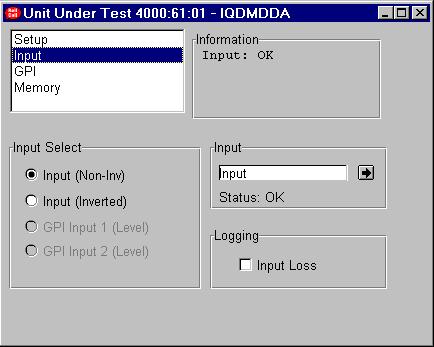 INPUT MENU This menu controls the inversion of the input signal It has the following fields: Logging This contains a check box to enable the generation of log messages over RollCall so that the input