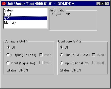 GPI MENU This menu controls the configuration of the GPI ports available on the double width module. It has the following fields: Configure GPI 1 This controls the direction of port GPI 1.