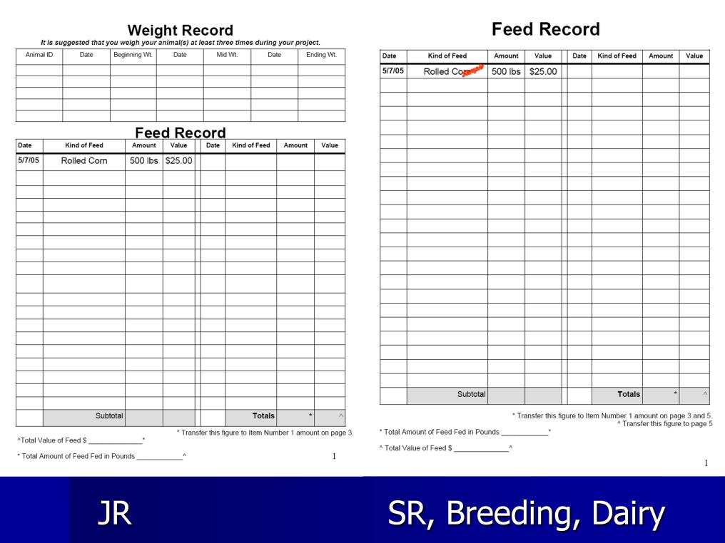 WEIGHT RECORD-JR Record Book Animal ID: this is the tag numbers or ear notches of your animal. Date: the date you first weighed your animal (a lot of times it will be the county weigh-in).