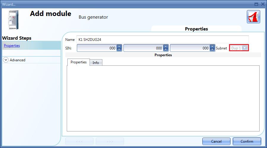 To add a Dupline generator the user should select Bus generators from the Add menu, then select Dupline generator (see picture below). The new module will be added into the selected location.