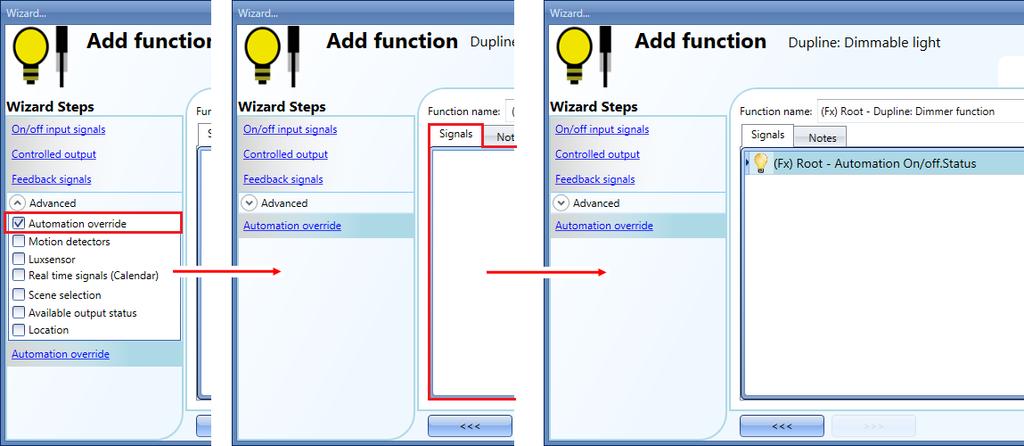 2.1.5 How to force the output OFF If the user wants to stop the automation regardless of all other signals used in the function, the Automation override field has to be used: to enable it, select