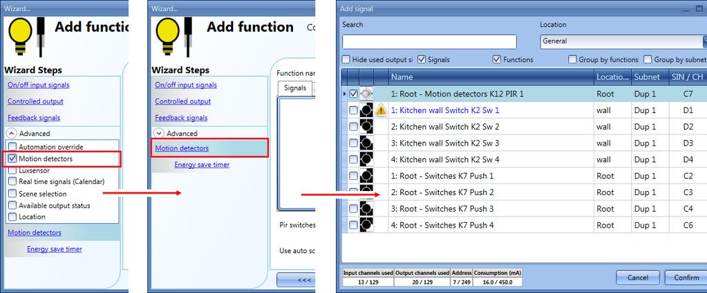 2.1.7 How to manage lights automatically The automatic on/off switching of the light can be managed by PIR sensors (the light will be switched ON when the PIR sensor detects people movement), by Real
