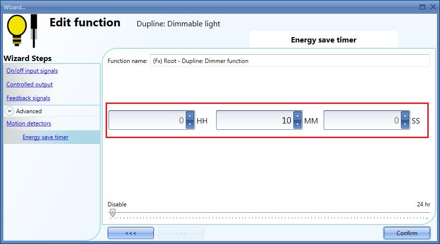 In the picture above the energy save timer is configured to turn the dimmable light OFF 10