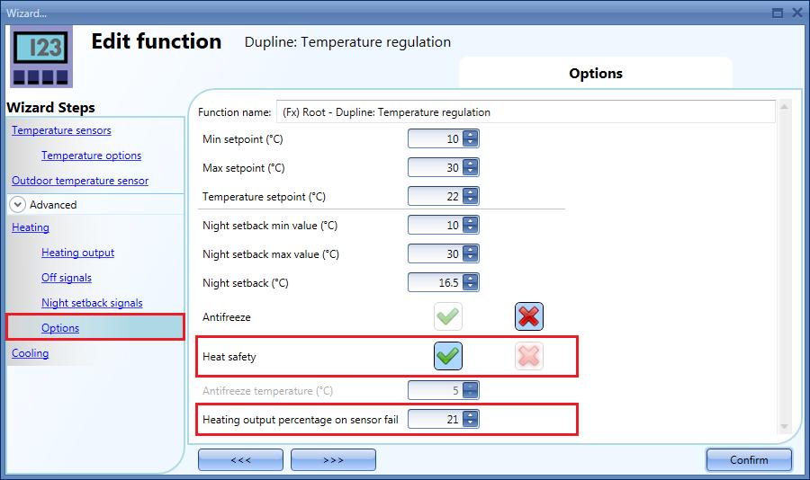 2.5.12 How to set the Heat safety The safe condition can be set in order to keep the system in a safe working mode in case of a fault in the regulating temperature probe.