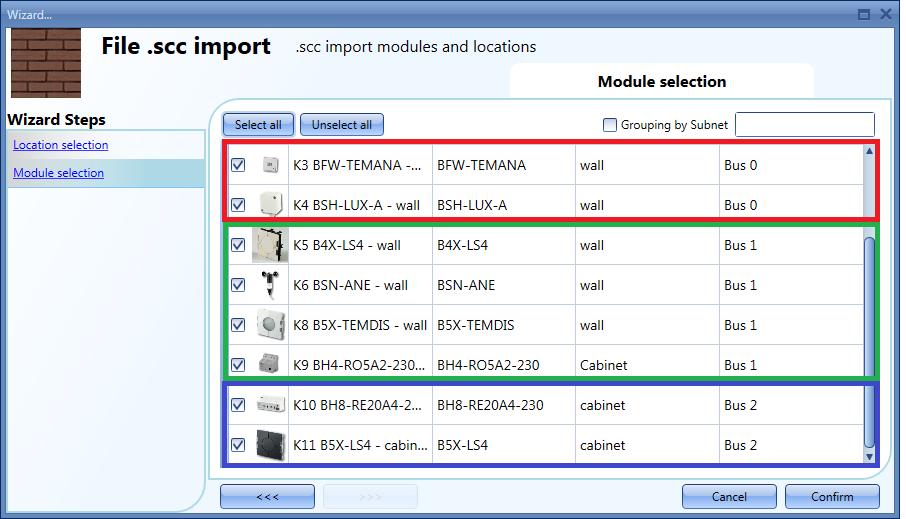 selected in the Location selection window. Example The picture below shows the import of an.scc file with three Dupline buses.