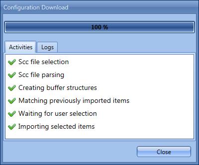 Click on the Close button to close the Configuration Download dialog box once the importing process is finished.