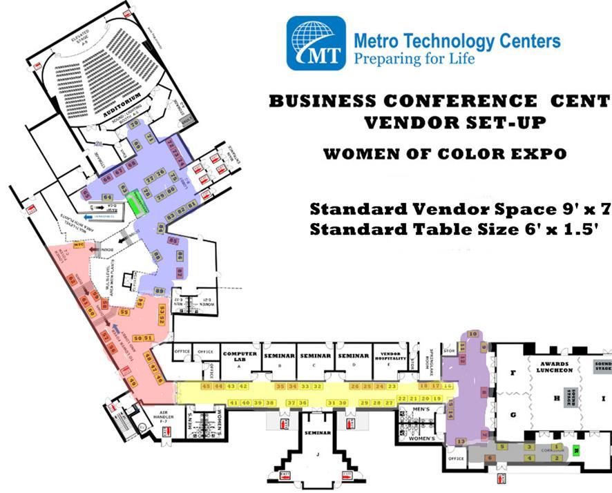 Vendor Map Pricing is based on the zone your vendor space is located: Blue Upper Level: $500 / $950 Red Lower Level: $350 / $650 Yellow Main Hallway: $300/ $550 Purple Lower Level Lobby: $250 /