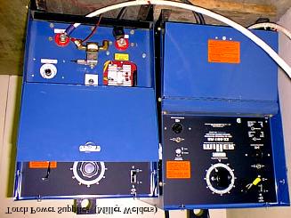 Two of the four welding units are shown in Fig. 5.7. Each one is a Miller Electric Constant Current, DC, SR-150-32.