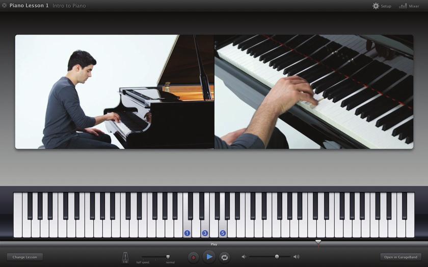 The software comes preloaded with an intro guitar and piano lesson, but more are
